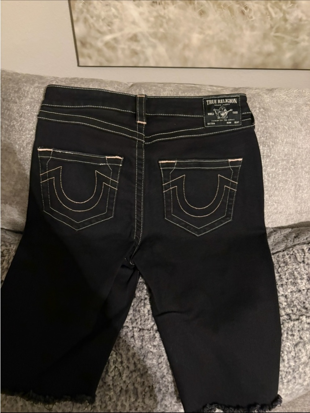 True Religion Black Cropped Ankle Jeans with Signature Back Stitching
